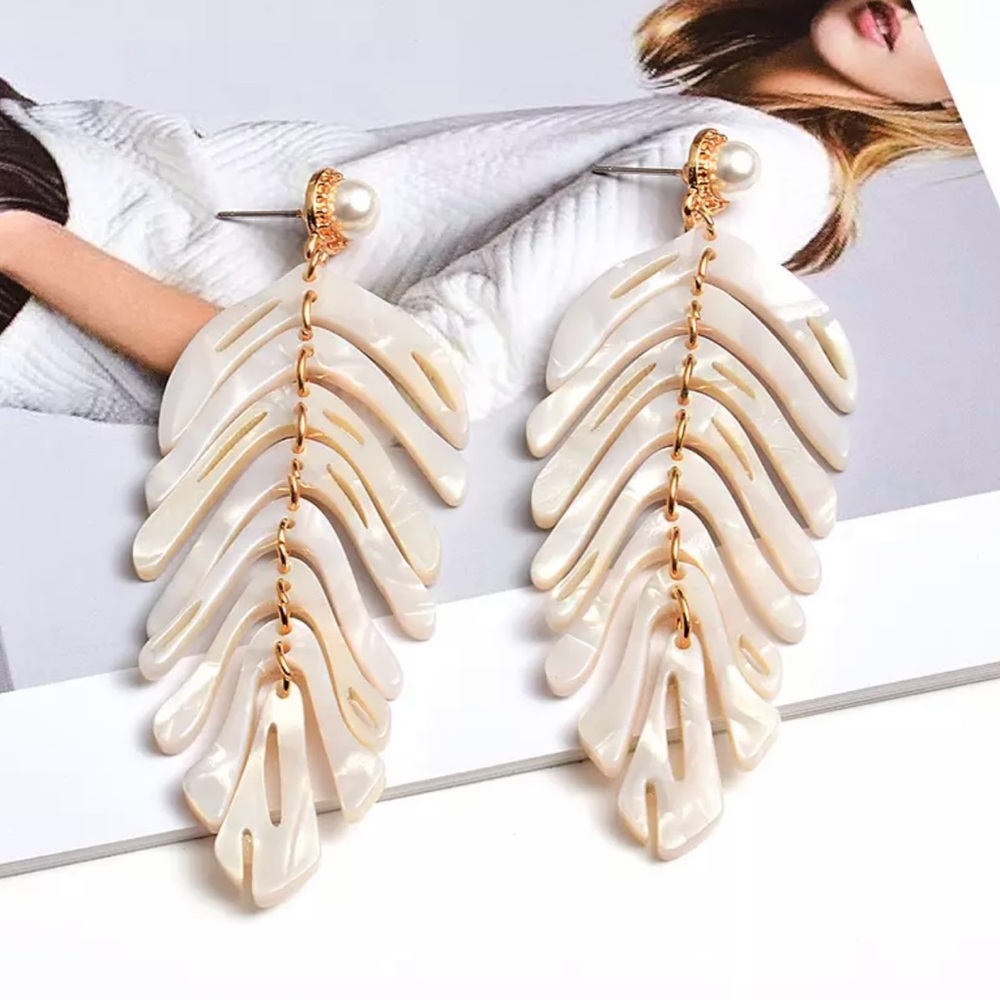 Pearl White Mother-of-Pearl Chandelier Earrings